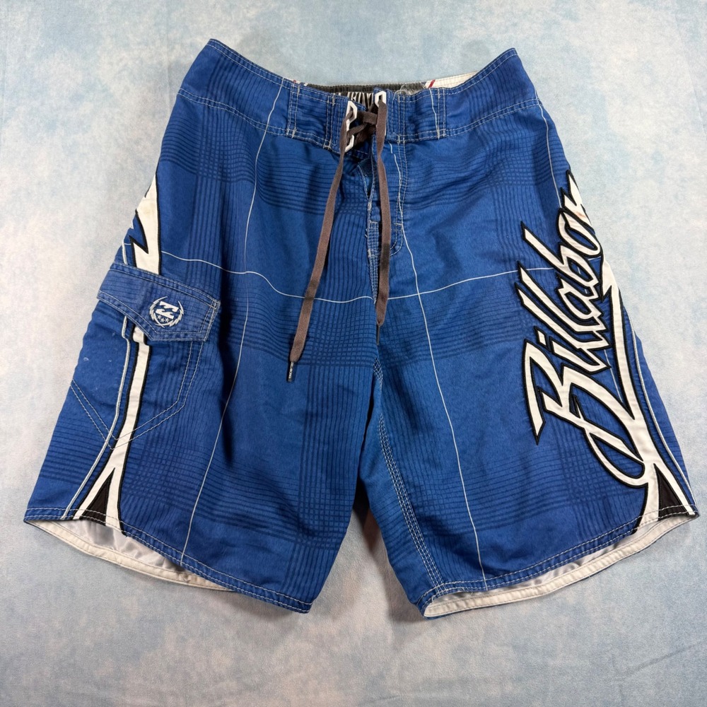 Billabong Mark Occhilupo Board Shorts Mens 29 Blue Signature Plaid w/ Wax Comb